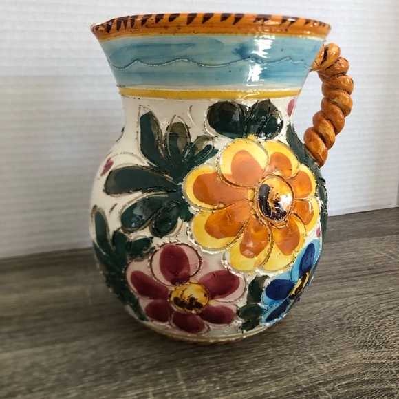 Vtg Italian Handcrafted Floral Ceramic Pitcher - Picture 3 of 15